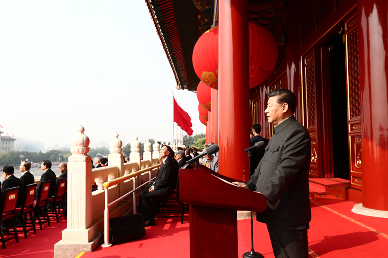 10月1日上午，慶祝中華人民共和國成立70周年大會在北京天安門廣場隆重舉行。中共中央總書記、國家主席、中央軍委主席習(xí)近平發(fā)表重要講話。